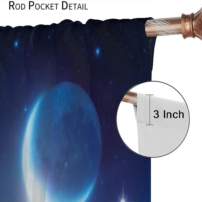 Galaxy Forest Blackout Curtains, Night Starry Sky Stars Moon Aurora Borealis Window Drapes for Bedroom Living Room Home 63" W X 63" L