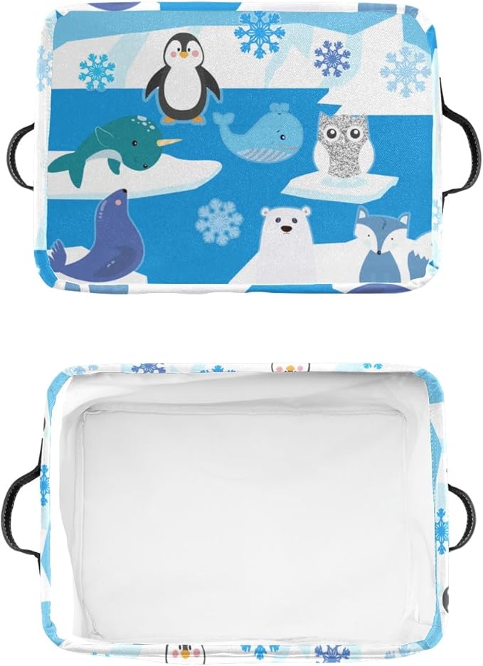 Deven Polar Bear Animal Personalized Large Storage Baskets for Organizing Shelves with Handle,Closet Decorative Storage Bins for Bathroom,Nursery,Home