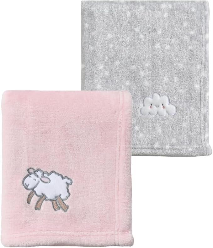 CREVENT 2Pcs 30''X40'' Cute Cozy Fluffy Warm Baby Blankets for Infants Toddlers' Bedding Crib Cot Stroller - Grey Cloud + Pink Sheep