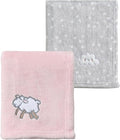 CREVENT 2Pcs 30''X40'' Cute Cozy Fluffy Warm Baby Blankets for Infants Toddlers' Bedding Crib Cot Stroller - Grey Cloud + Pink Sheep