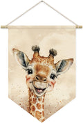 Safari Decor, Woodland Nursery Decor, Baby Giraffe Cute Wall Art,Kids room Canvas Banner,Watercolor Animal Giraffe for Living Room Bedroom, Hanging Pennant Flag Banner 15x11in