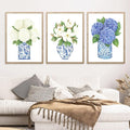 LUHDFYS Blue White Willow Style Ginger Jar Watercolor Chinoiserie Decor Canvas Painting Orchid Oriental Vase Porcelain Flower Jar Prints No Frame (16x24Inch Unframed)