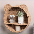 Bear-Shaped Rattan Wall Shelf – Handmade Woven Nursery Bookshelf for Kids Room, Boho Wall-Mounted Storage Organizer for Toys, Books & Décor