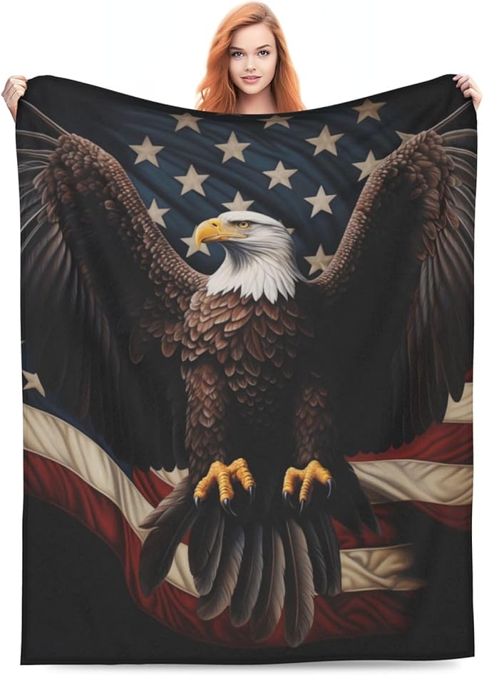 American Eagle Flag Blanket Gifts for Women Men Kids Bald Eagle Flannel Throw Blankets Soft Fuzzy Lightweight for Home Decor Couch Bed Sofa 60x50 Inches