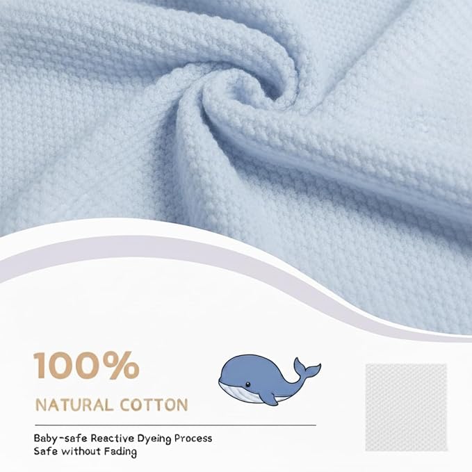 Baby Knit Blanket Soft Cotton Lightweight Newborn Blanket for Crib Stroller Toddler Nursery Shower Gift Cozy Breathable Travel Swaddle Wrap Baby Blue 36 x 28 Inches