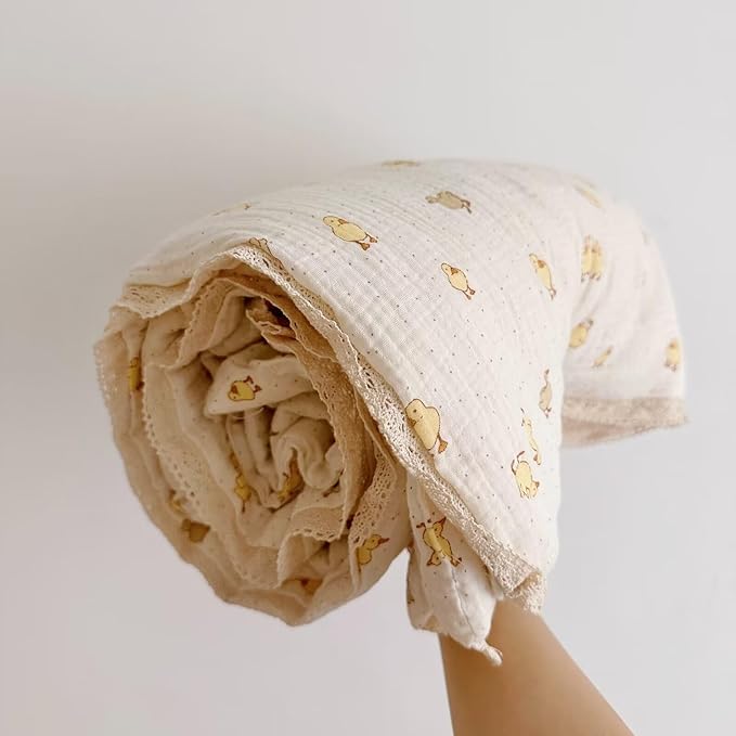 BuLuTu Baby Toddler Muslin Blanket| Crib Baby Quilts| Cot Comforter| Nursery Bed Throw Blanket| Toddler Quilt Blanket | Soft Breathable | Super Cute Duck Pattern| 60x78 Inch,2.5 Pounds