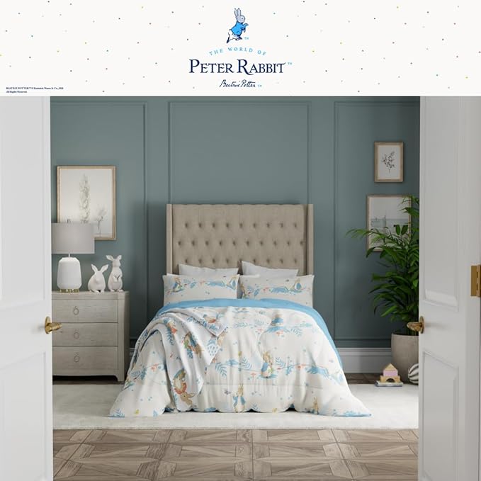 Franco Peter Rabbit Kids Bedding Super Soft & Cozy Reverisble Microfiber Comforter and Sheet Set with Sham, 5 Piece Twin Size, (Officially Licensed Product)