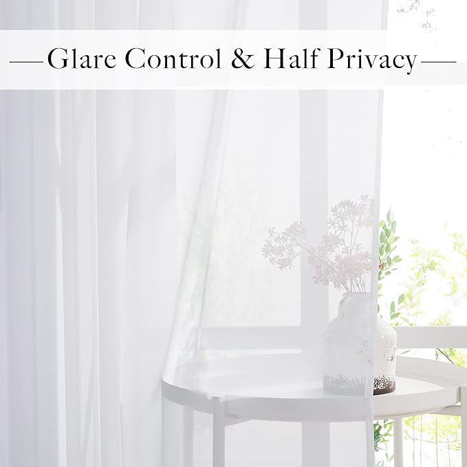 RYB HOME Sheer Curtains 4 Panels Set 72 Inches Long, Solid Voile Light Filtering Airy Curtains Window Treatment Drapes for Living Room, Elegant Bedroom Window Panels, White, Width 54, Grommet