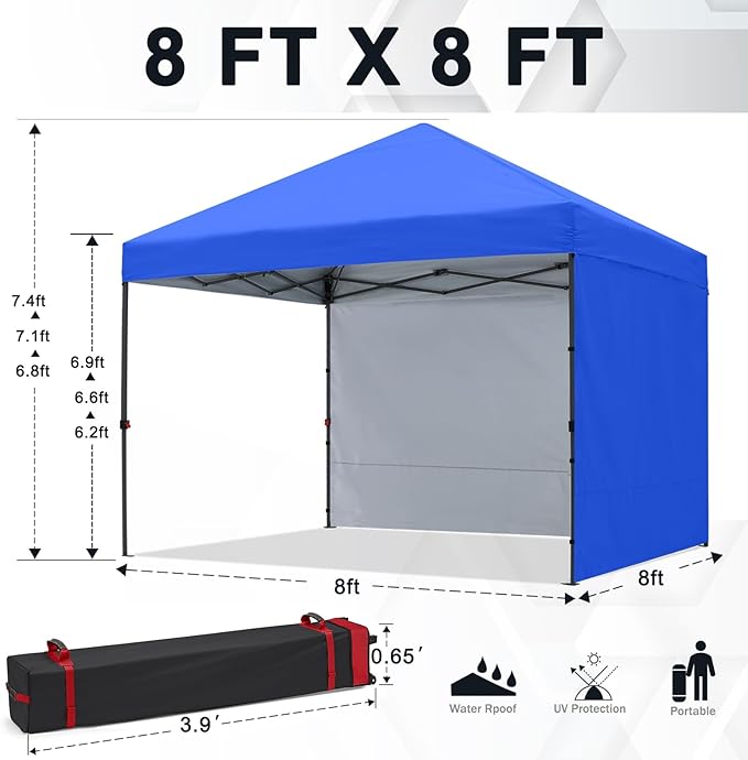 COOSHADE Pop Up Canopy Tent 8x8 with 2 Sidewalls, Outdoor Shade Instant Canopy Tents(Royal Blue)
