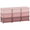 Qaba 3 Tier Kids Storage Unit, 9 Drawer Chest Toy Organizer Plastic Bins for Kids Bedroom Nursery Kindergarten Living Room for Boys Girls Toddlers, Pink