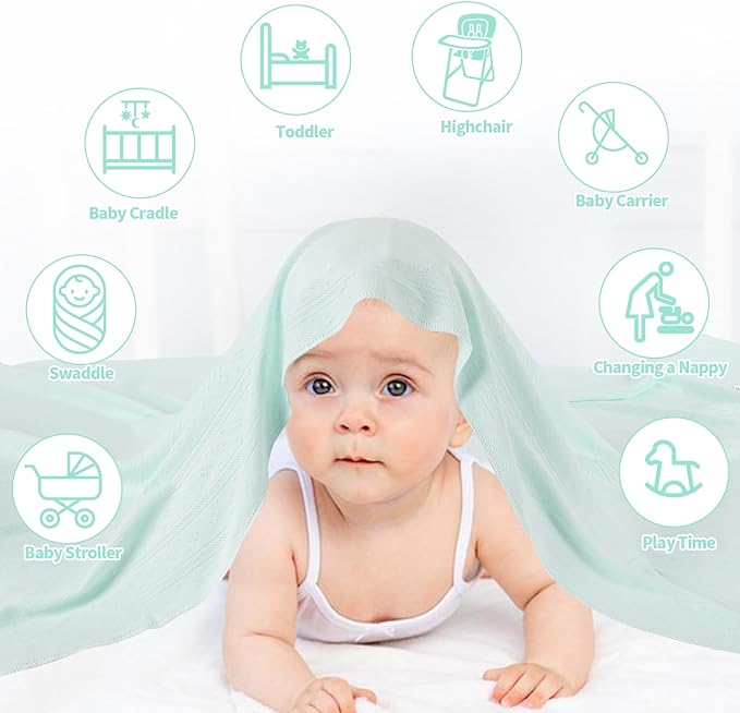 Gina Era Knit Baby Receiving Blankets, Soft Lightweight Cozy Swadde Blanket for Newborns, Unisex Baby Blanket, 2 Pack 30 X 40 Inch for Boy (Green)