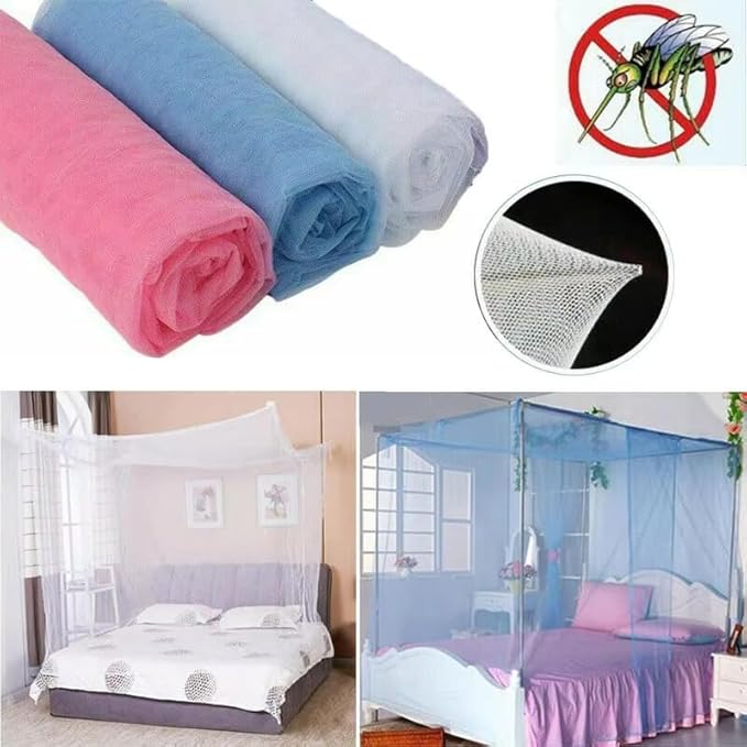 Summer Home Mosquito nets 4 Corner Post Bed Canopy net Double Bed Indor and Outdor Item (White)