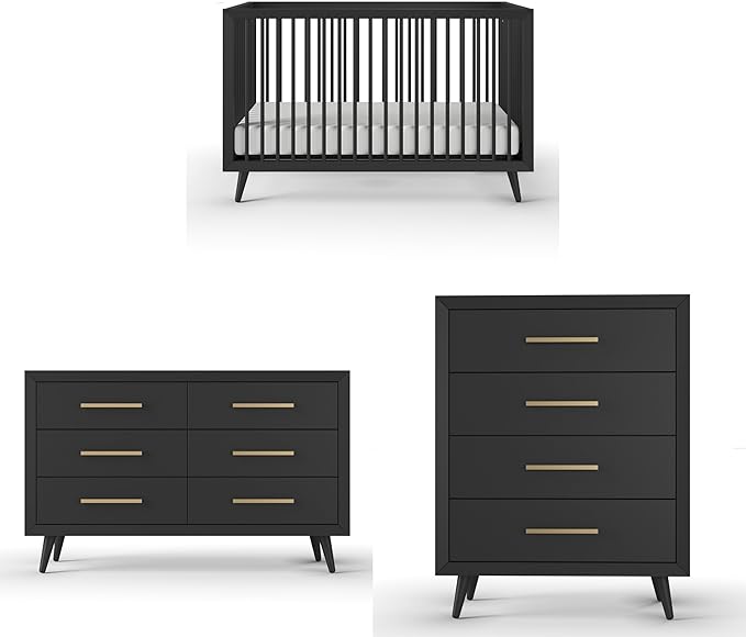 Child Craft Cranbrook 3-Piece Nursery Set, Includes 4-in-1 Convertible Crib, Dresser and Chest, Crib Grows with Your Baby (Ebony)