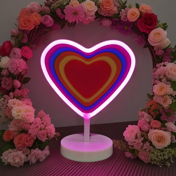 Pink Heart Neon Sign - USB & Battery Powered Button Control Valentine Gift Bedroom Decor Heart Light Up Sign Proposal Decoration Valentine's Day Gift for Her Bedroom Romantic Decor