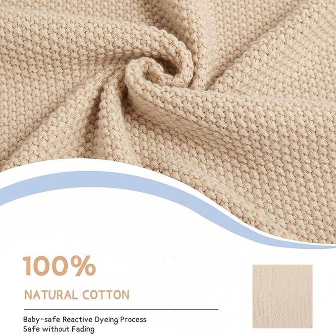 Baby Knit Blanket Soft Breathable Cotton Scallop Border Blankets Newborn Knitted Blanket Swaddle Blankets Gifts for Baby Newborn Toddler Shower Boy Girl New Mom Birthday Christmas Beige 30x40