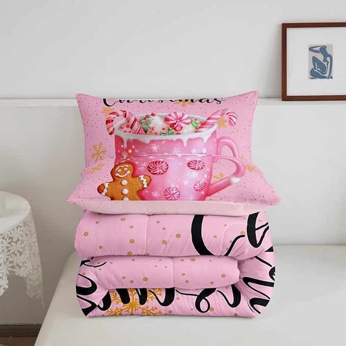 Erosebridal Xmas Tree Toddler Bedding Sets Merry Christmas Comforter Sets for Kids Boys Girls Teens Snowflake Decorations Down Comforter Princess Bow Pink Decor Duvet Insert