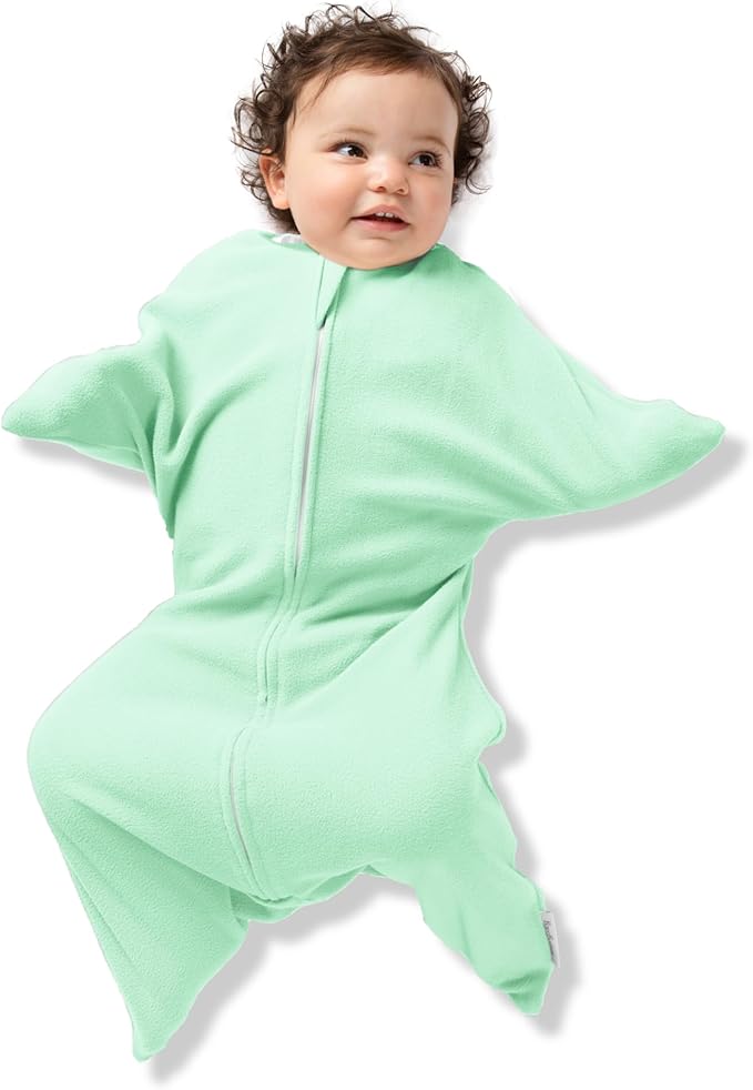 SleepingBaby Fleece Zipadee-Zip Transition Swaddle and Snuggle Strap Bundle - Roomy Baby Swaddle Blanket with Zipper Convenience and Wearable Blanket Accessory, Mint, Medium (6-12 Month)