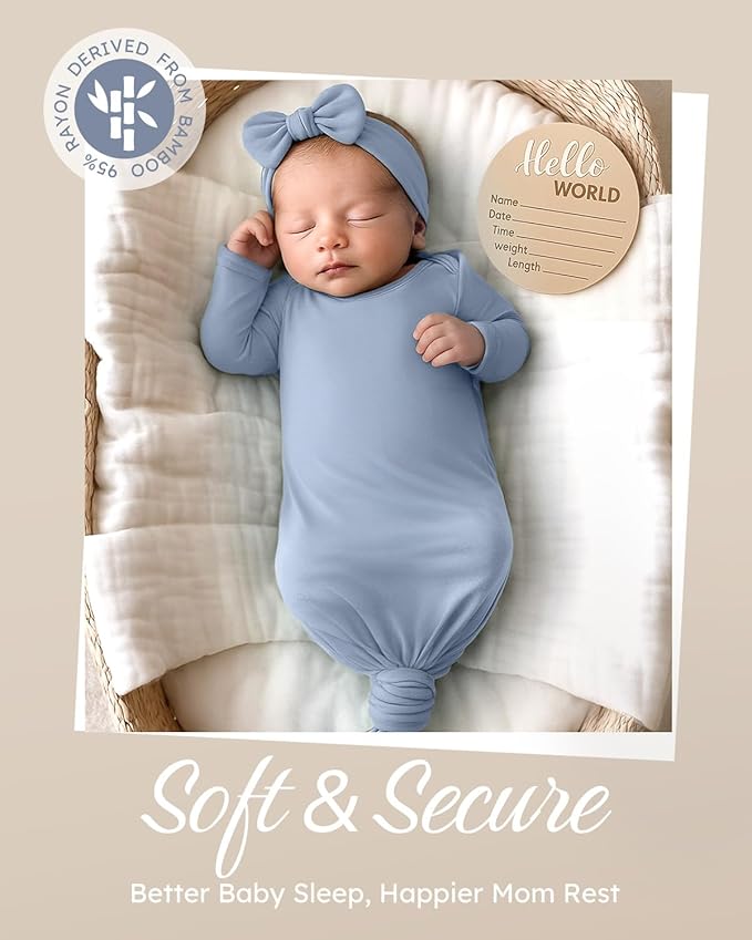 Yoofoss Baby Knotted Gowns 0-3 Months, Newborn Sleepers Hospital Coming Home Outfit for Photograph, Soft Breathable Comfort
