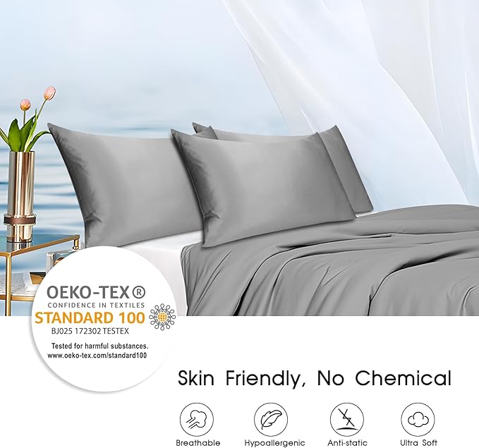 100% Mulberry Silk Zippered Bed Pillowcase for Hair and Skin,Zip Up Real Silk Large Pillow Case,19 Momme Grade 6A,1pc,Silver Grey,Super King Size 20x36 Inches