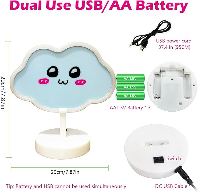 Blue Cloud Neon Night Light USB/Battery Dual Power Supply Touch LED Neon Sign Night Lights, Children's Room/Desk Atmosphere Light