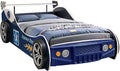 LKTART Car Bed Twin Size for Kids, Race Car Shaped Wooden Platform Bed Frame with Headboard Wheels and Support Slats for Boys Toddlers Child's Bedroom (Blue)