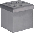 B FSOBEIIALEO Storage Ottoman Cube, Velvet Tufted Folding Ottomans with Lid, Footstool Rest Padded Seat for Bedroom (Grey, Medium)