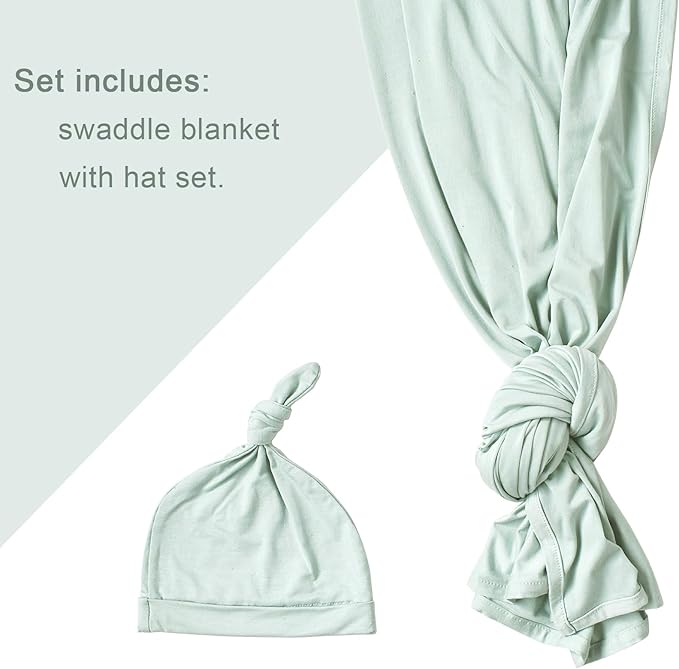 Newborn Swaddle Blanket with Hat Set Baby Swaddle Set Hospital Receiving Blankets for Girls Boys(Sage,35"*35")