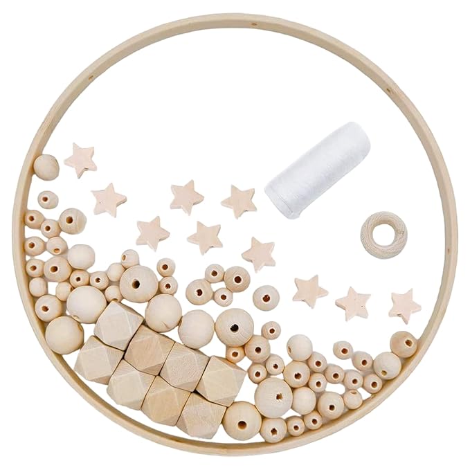 Baby Mobile for Crib, DIY Wooden Baby Crib Mobile Set with Bamboo Ring, Beads and Cotton Thread for Nursery Decor Gifts