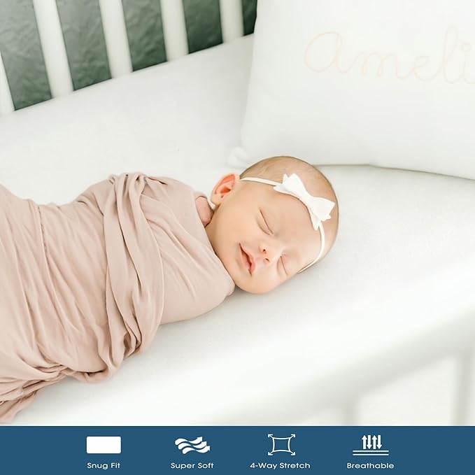 GRSSDER Mini Crib Sheets Fitted, Pack and Play Sheets 2 Pack, Ultra Soft Stretchy Pack N Play Sheets, Universal Fit for Playard Mattress, Jersey Crib Sheets Neutral for Boys and Girls, Cream/White