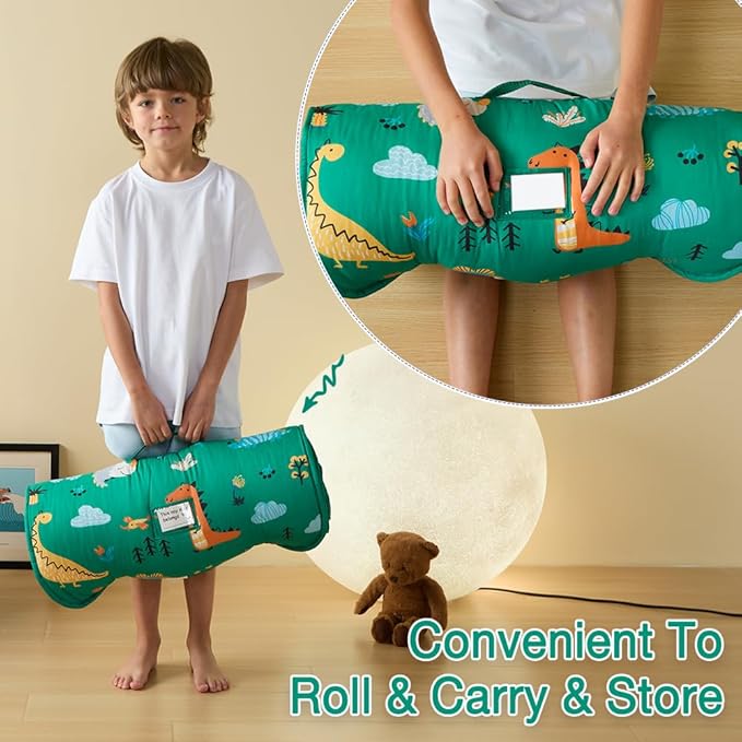 beeweed Toddler Nap Mat, Rollup Design Kid Sleeping Mat with Removable Pillow & Minky Blanket, Toddler Sleeping Bag for Daycare Preschool Travel Camping