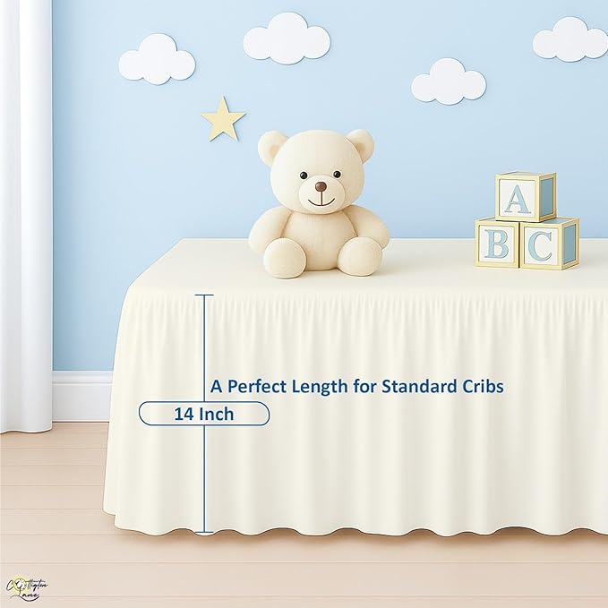 Cottington Lane Ivory Crib Skirt Dust Ruffle, 100% Natural Cotton, Soft, Durable Nursery Crib Toddler Bedding Skirt for Baby Girls or Boys, Fits Standard Cribs 28" x 52" with 14" Drop