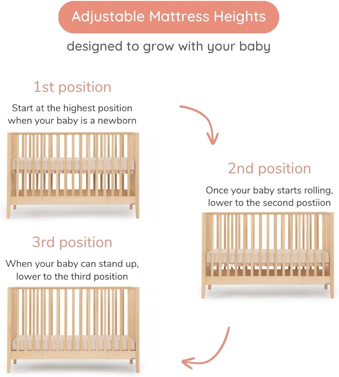 dadada Baby LaLa 3 in 1 Convertible Crib - Wood Crib Converts into Toddler Bed & Daybed - Greenguard Gold Certified, Made in Italy - 3 Adjustable Mattress Heights - Solid Beechwood (Natural)