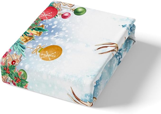Manfei Merry Christmas Duvet Cover Queen Size,Watercolor Christmas Trees Gifts Wild Moose Super Soft Bedding Set for Boys Girls,Winter Happy New Year Comforter Cover Bedding 3 Piece (No Comforter)