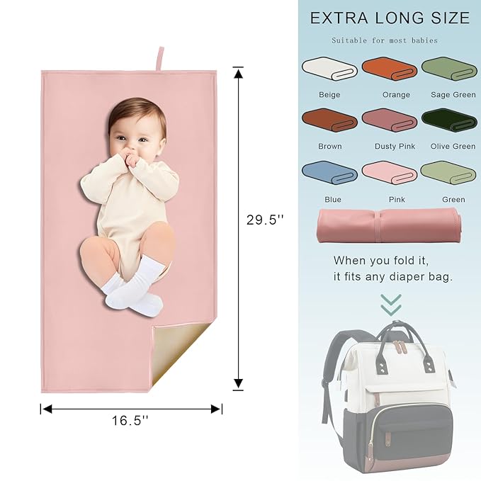 Pink Diaper Changing Pad for Baby, Portable Baby Changing Mat for Travel or Home, Foldable Mat Fits Perfectly in Diaper Bag (67-12)