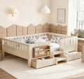 Bellemave Full Size Kids Bed with high Rails and with Built-in Bookshelf and Drawers for Kids, Girls, Boys, Wood Montessori Bed Without Door, Beige