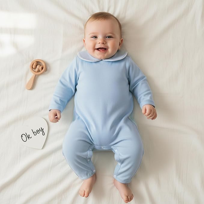 Merqwadd Baby Coming Home Outfit Boy Girl Cotton Long Sleeve Romper Jumpsuit Plain One-Piece Clothes