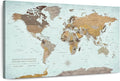 ElephantStock - A Thousand Miles World Push Pin Map Wall Art - Horizontal Canvas Wall Art - Living Room Wall Decor - Printmaking Map Canvas Art - Blue And Brown Decor - 48" x 32"