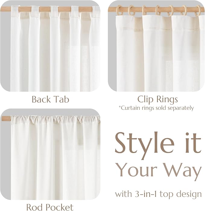 jinchan Linen Blend Curtain 120 inch Extra Long 1 Panel Extra Long for Sliding Door, Light Filtering 100 inch Extra Wide Patio Door Drape with Rod Pocket Back Tab(100W x 120L, Off White)