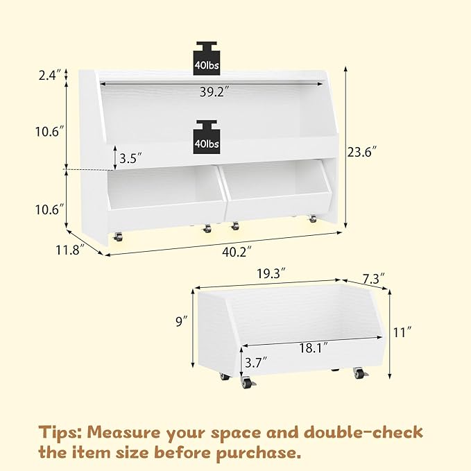 COZPAW Toy Storage Organizer, 2 Tier Montessori Shelf with Movable Bins, Toy Organizers Book Shelf for Kids Room, Playroom, Nursery (White)
