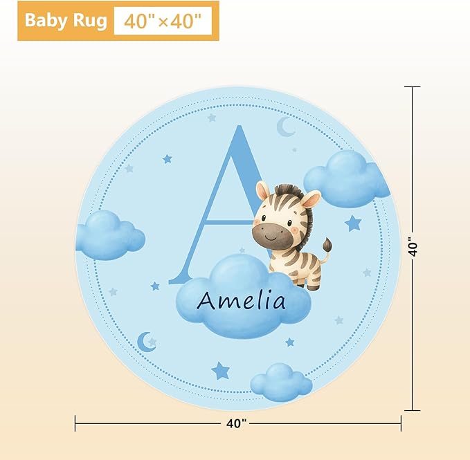 5 Piece Customized Crib Bedding Set for Baby Boys - Custom Name Baby Crib Blue Zebra Nursery Bedding Set with Fitted Sheet, Soft Blanket, Rug, Personalized Gifts for Newborn, Toddler, Infant