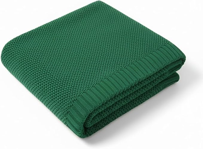 Baby Knit Blanket Soft Cotton Lightweight Newborn Blanket for Crib Stroller Toddler Nursery Shower Gift Cozy Breathable Travel Swaddle Wrap Green 30 x 30 Inches