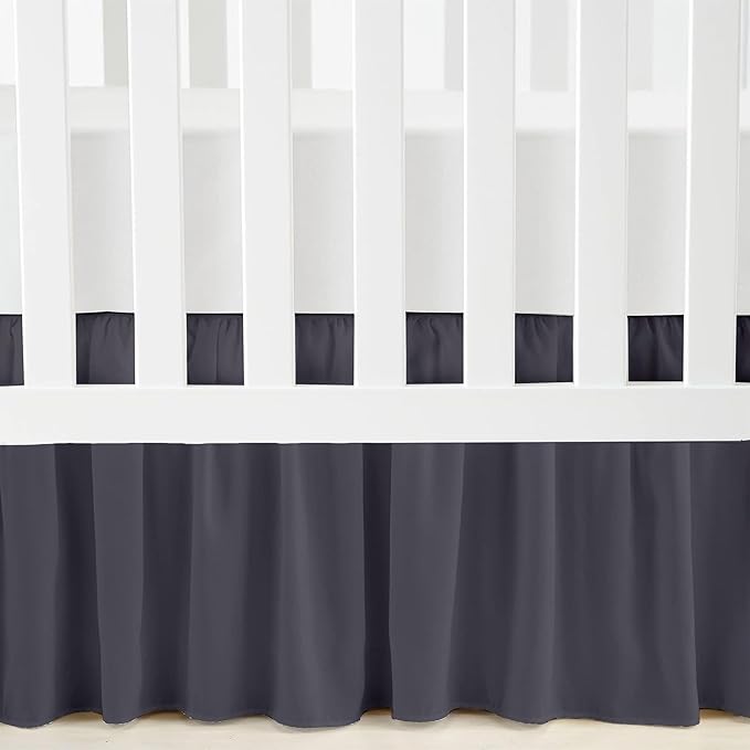 Luxury Crib Bed Skirt 28" x 52" with 14 Inch Drop Soft & Breathable Dust Ruffle Fits Standard Crib and Toddler Bed Nursery Microfiber Fabric Ruffle Bed Skirt for Baby Boys or Girls Dark Grey Solid