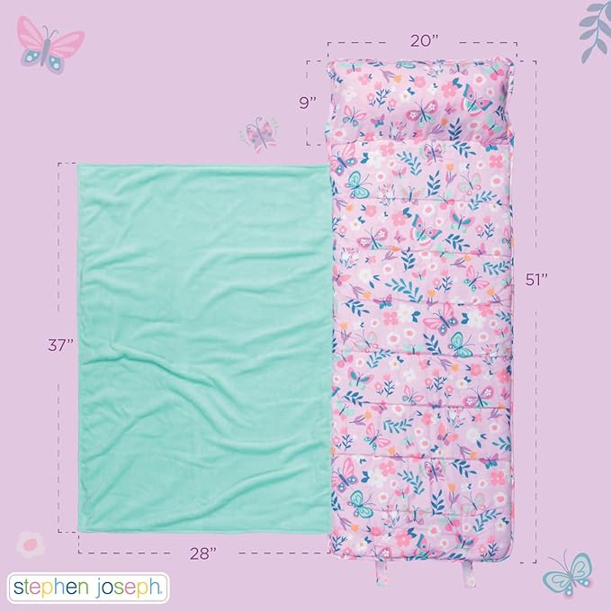 Stephen Joseph, Toddler All Over Print Nap Mat with Soft Blanket and Removable Pillow for Boys & Girls, Kids Sleeping Bag for Elementary, Daycare, Preschool with Carry Handle