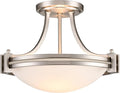 Brushed Nickel Semi Flush Mount Ceiling Light 12-Inch 2-Light Modern Milk Glass Light Fixture Flush Mount for Bedroom Hallway Staircase