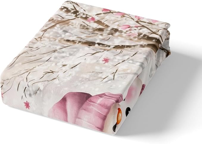 Manfei Christmas Kids Duvet Cover Set King Size, Cute Snowman Xmas Bedding Set for Boy Girls Room Decor, Pink Flower New Year Comforter Cover, Soft Polyester Quilt Cover, 2 Pillowcases, No Comforter