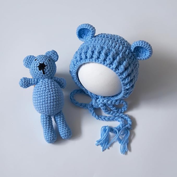 Zeroest Newborn Baby Boy Girl Photography Props Bear Hat Outfits Crochet Kint Handmade Cap Set for Newborn Photo Shoot
