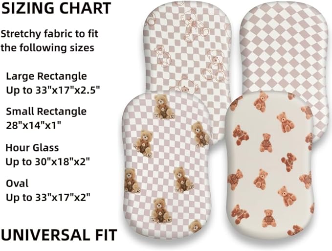 Fitted Baby Neutral Bassinet Sheets Bear and Buffalo Check Plaid Breathable Unisex Baby Sheet Set for Boys or Girls