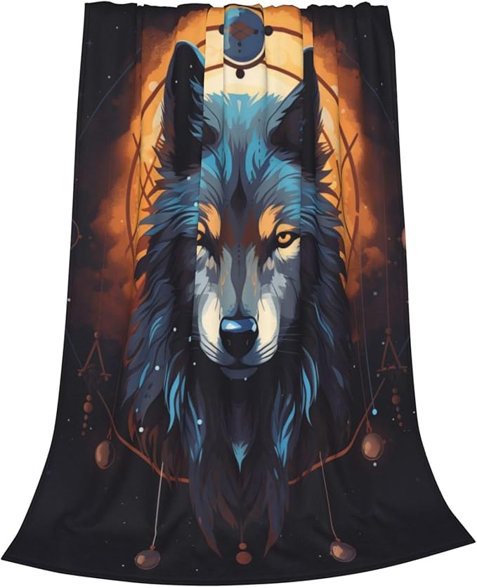 Cartoon Wolf Dream Catcher Blanket Gifts Moon Wolves Flannel Throw Blankets for Home Decor Couch Bed Sofa Soft Fuzzy Lightweight for All Season 50x40 Inches