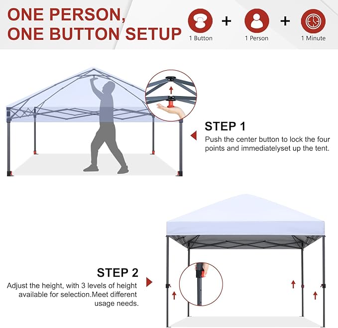 ABCCANOPY Pop Up Canopy - 10x10 Outdoor Patio Portable Canopy Tent Heavy Duty for Backyard and Deck with 4 Sandbags(Yellow, 10x10)