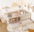 Bellemave Twin Size Kids Bed with high Rails and with Built-in Bookshelf and Trundle for Kids, Girls, Boys, Wood Montessori Bed Without Door, Beige